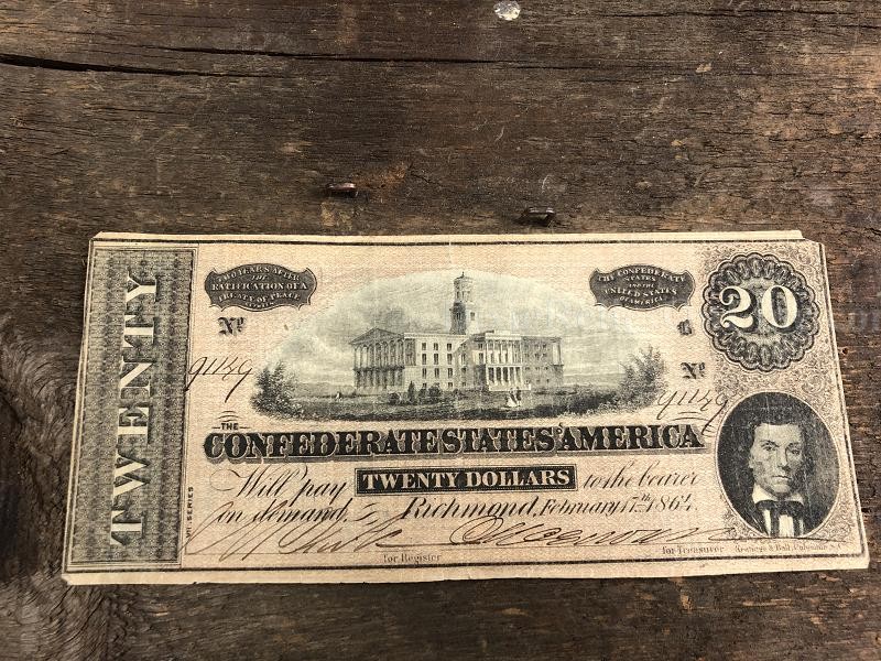Original Confederate $20 With V.P. Stephens & Tennessee State Capitol Scene