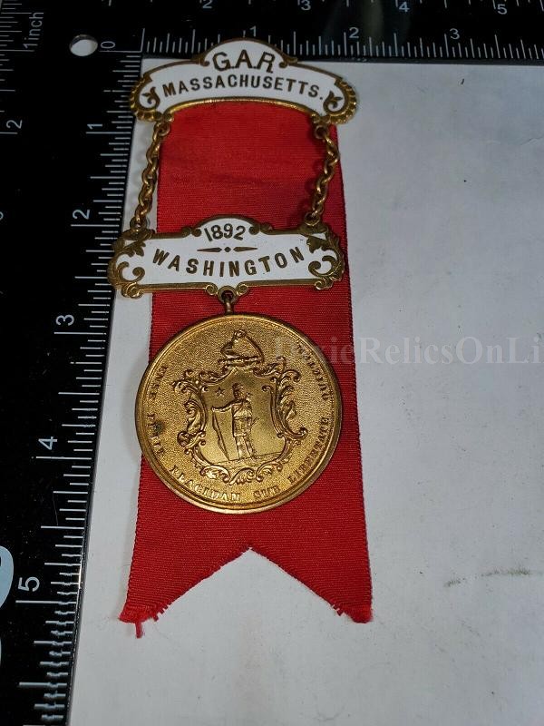 Grand Army of the Republic Medal Ribbon Token G.A.R. MASSACHUSETTS 1892 WASHINGTON