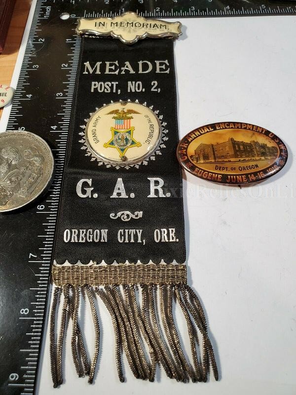 GAR GEN. MEADE GRAND ARMY OF THE REPUBLIC IN MEMORIAM RIBBON POST NO.2 OREGON CITY OR.