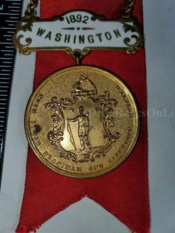 Grand Army of the Republic Medal Ribbon Token G.A.R. MASSACHUSETTS 1892 WASHINGTON