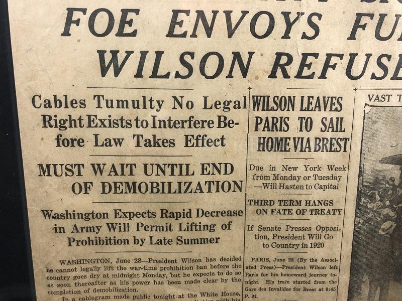SUNDAY HERALD PEACE TREATY SIGNED AT VERSAILLES NEWSPAPER JUNE 29, 1919 FRAMED
