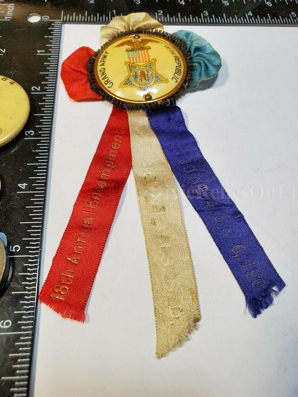 1901 GAR RIBBON BADGE GRAND ARMY OF THE REPUBLIC 18TH ANNUAL ENCAMPMENT SIOUX FALLS S.D.