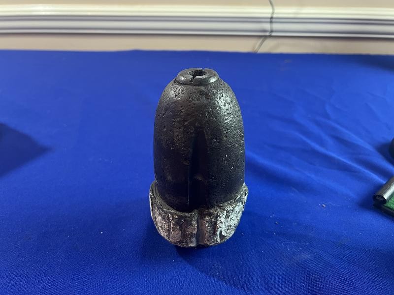 CIVIL WAR ARTILLERY HOTCHKISS SHELL NOSE WITH FUSE AND SABOT RECOVERED AT PINE MOUNTAIN GA
