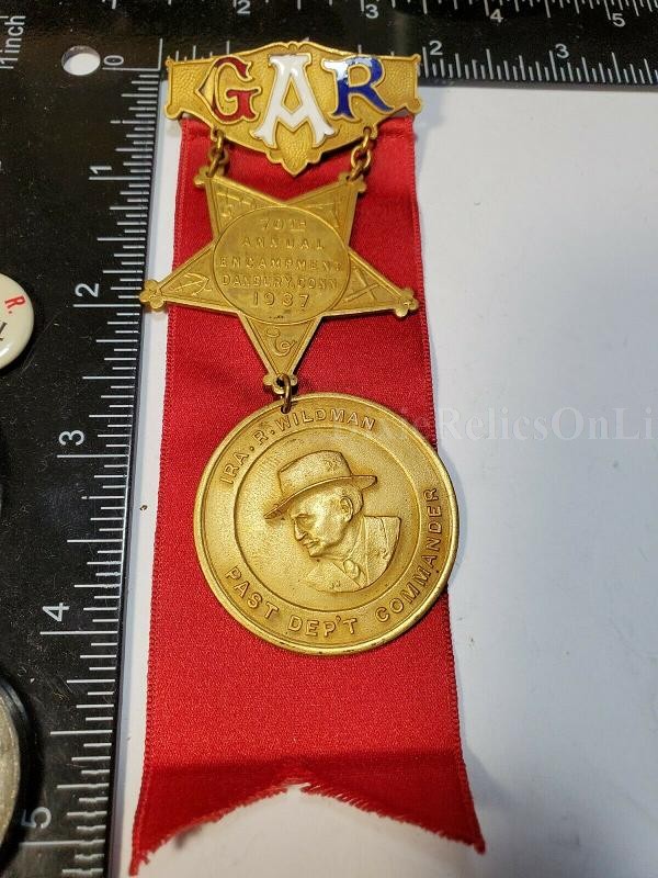 1937 GRAND ARMY OF REPUBLIC GAR BADGE 70TH ANNUAL ENCAMPMENT DANBURY, CONN