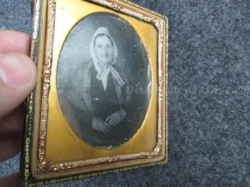 Sixth Plate Daguerreotype Image of an Old Women Sealed in a Half Leather Case