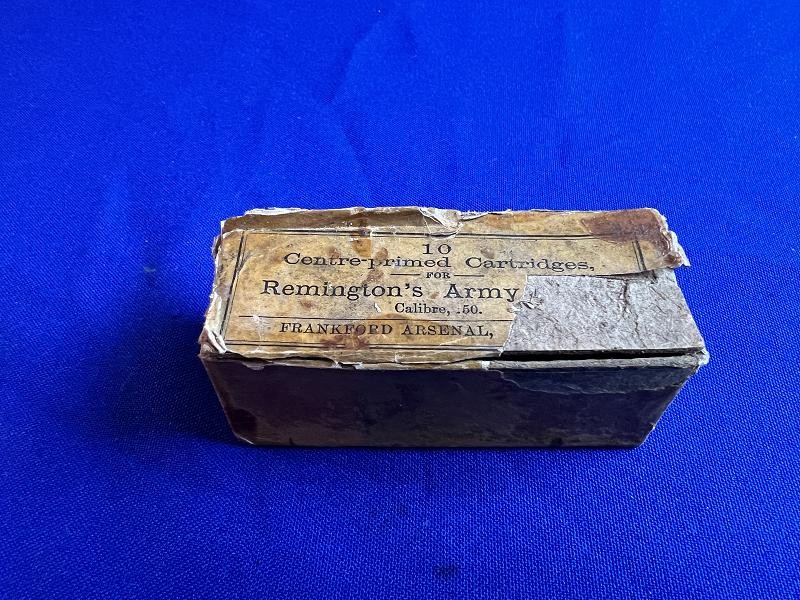 VERY RARE COMPLETE ORIGINAL BOX PACKET OF TEN .50 CALIBER CARTRIDGES BY FRANKFORD ARSENAL