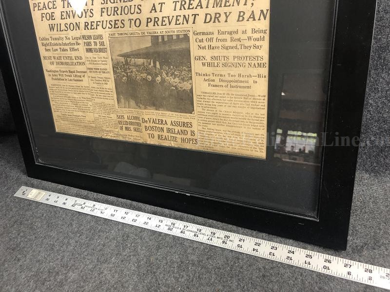 SUNDAY HERALD PEACE TREATY SIGNED AT VERSAILLES NEWSPAPER JUNE 29, 1919 FRAMED