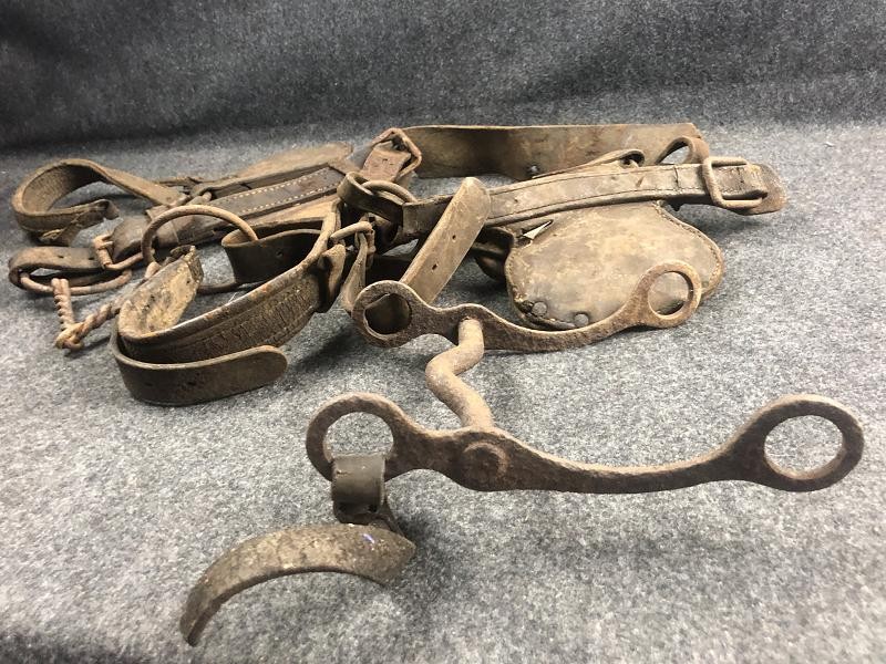CIVIL WAR ERA HORSE BIT WITH HARNESS REINS AND WATERING BIT