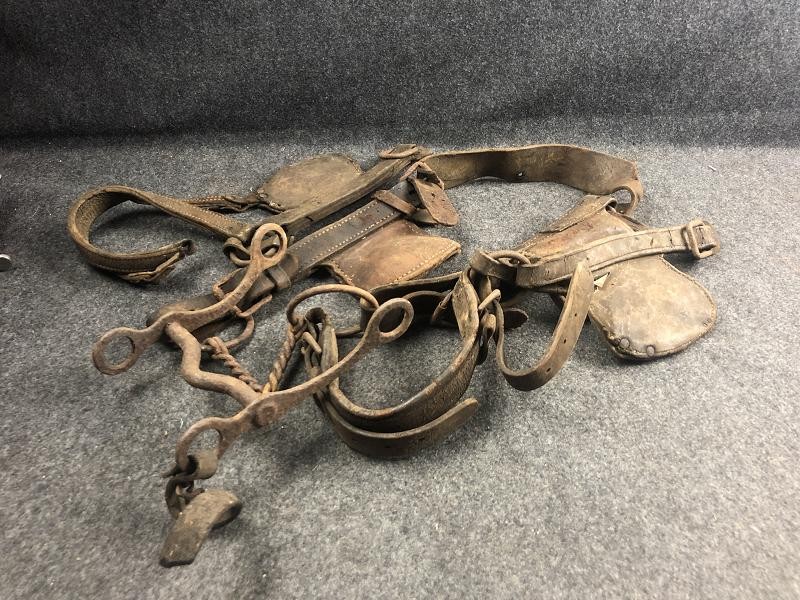 CIVIL WAR ERA HORSE BIT WITH HARNESS REINS AND WATERING BIT