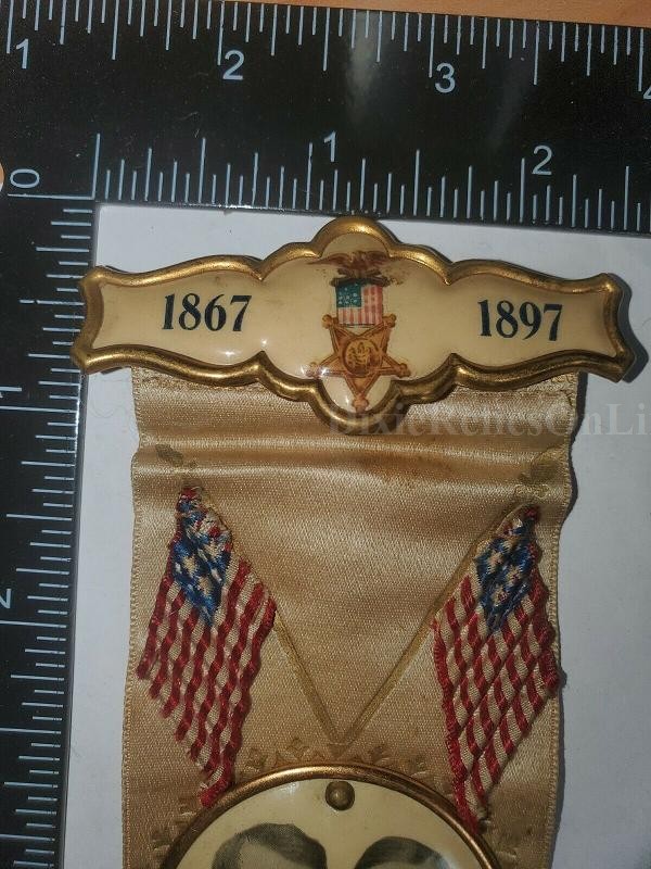 GRAND ARMY OF THE REPUBLIC RIBBON,1867 -1897 W.H. SMART AND F.W. BOSWORTH CELLULOID BADGE