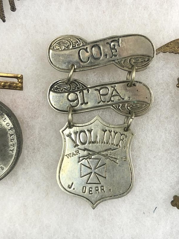 CIVIL WAR US ID VETERAN JEREMIAH DERR 91ST PA GAR LADDER BADGE SOLDIERS GROUP GETTYSBURG