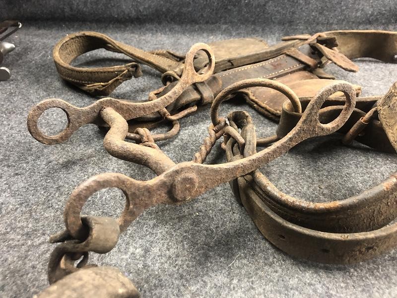 CIVIL WAR ERA HORSE BIT WITH HARNESS REINS AND WATERING BIT