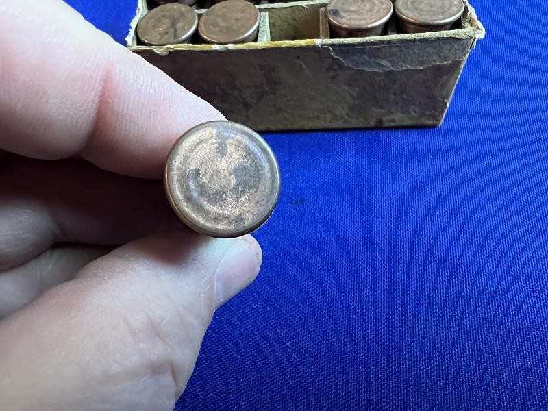 VERY RARE COMPLETE ORIGINAL BOX PACKET OF TEN .50 CALIBER CARTRIDGES BY FRANKFORD ARSENAL
