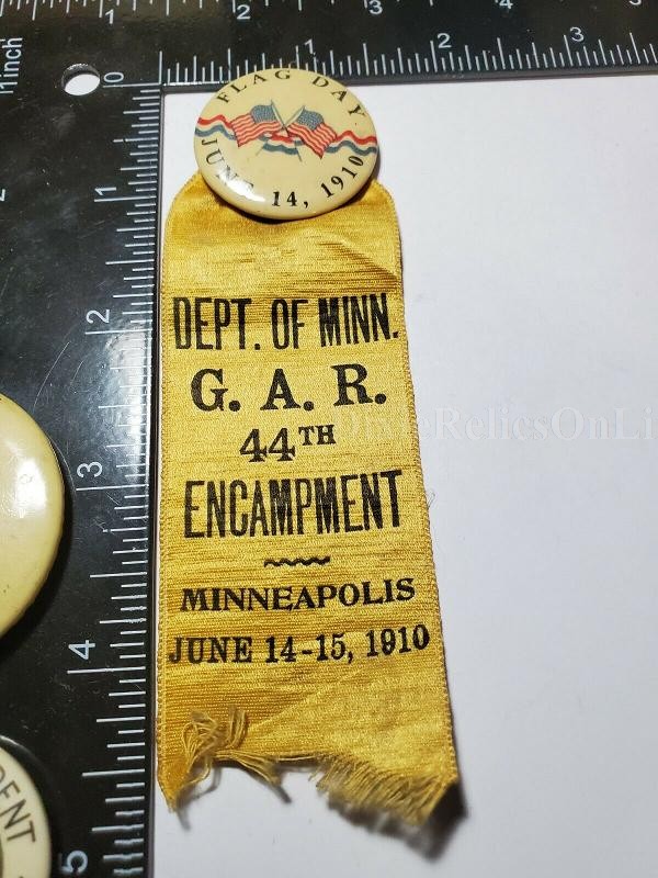 1910 GAR RIBBON BADGE GRAND ARMY OF THE REPUBLIC FLAG DAY 44TH ENCAMPMENT MINNEAPOLIS
