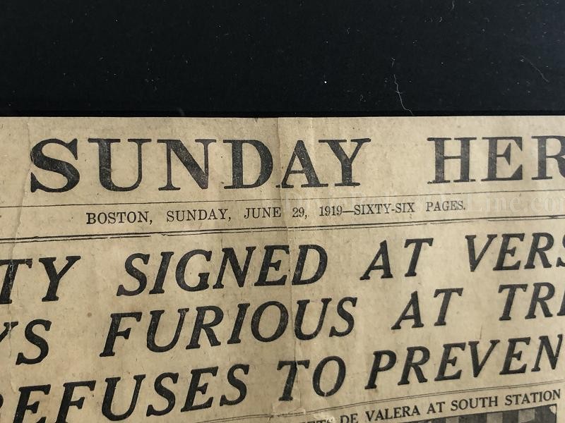 SUNDAY HERALD PEACE TREATY SIGNED AT VERSAILLES NEWSPAPER JUNE 29, 1919 FRAMED