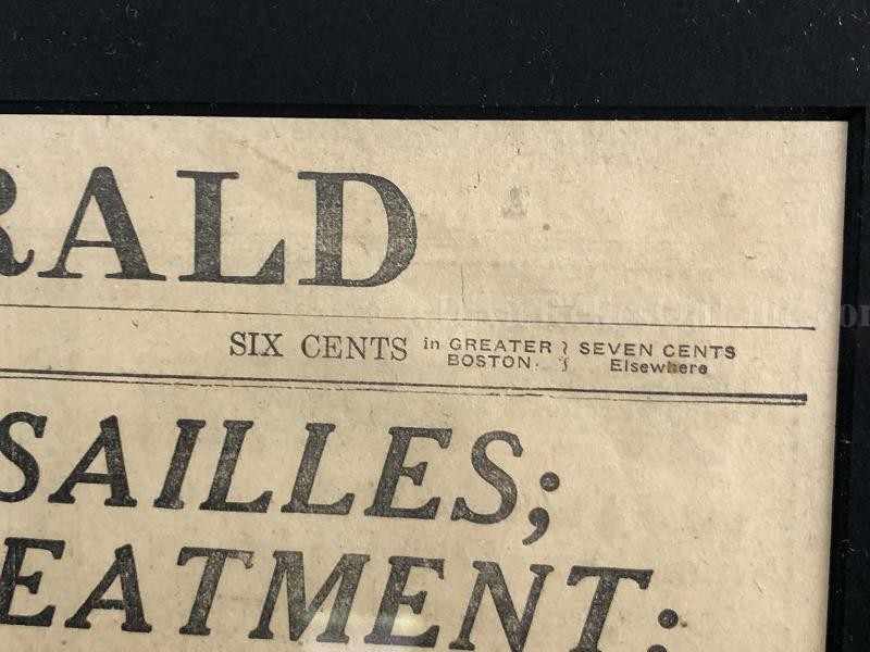 SUNDAY HERALD PEACE TREATY SIGNED AT VERSAILLES NEWSPAPER JUNE 29, 1919 FRAMED