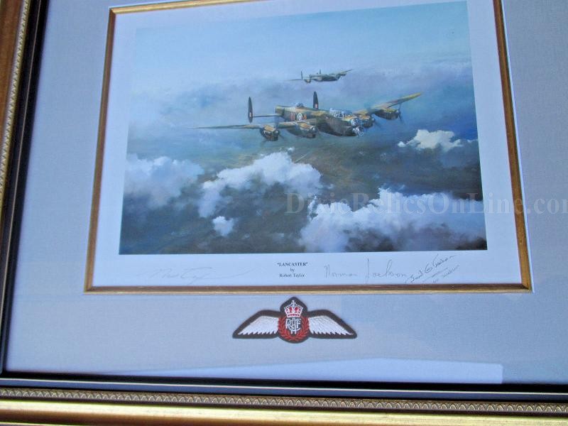 WWII British Lancaster Plane Print by Robert Taylor - Basil Jackson Signed Letter of Service