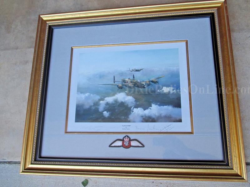 WWII British Lancaster Plane Print by Robert Taylor - Basil Jackson Signed Letter of Service