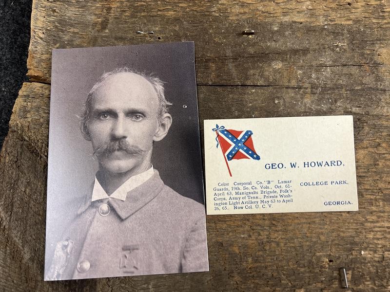 1890 CONFEDERATE VETERAN CARD - GEO. W HOWARD, CO. "B" LAMAR GUARDS 19TH SC AND WASHINGTON LIGHT ART