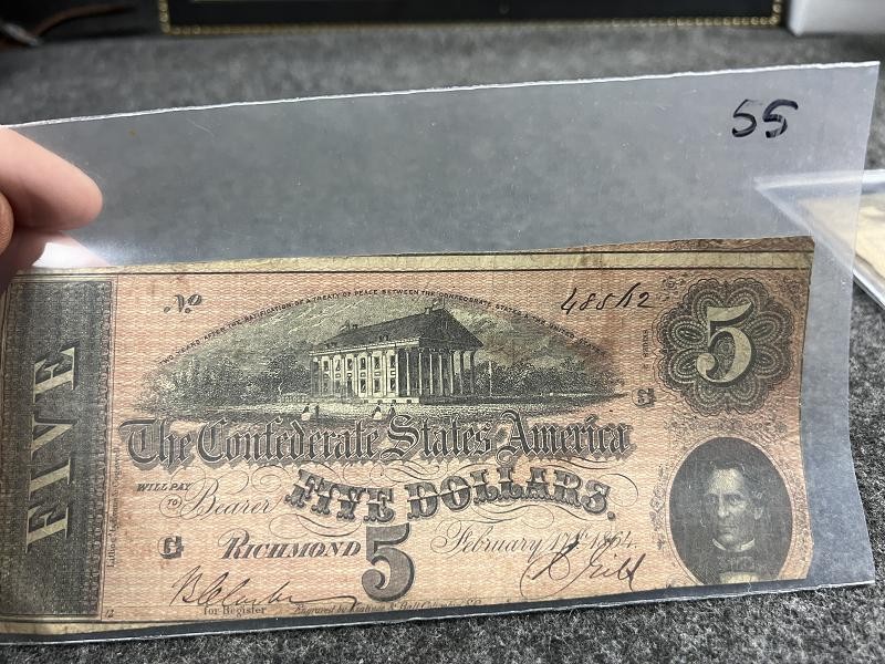 1864 Confederate States of America $5 Five Dollar Note - Richmond, Va