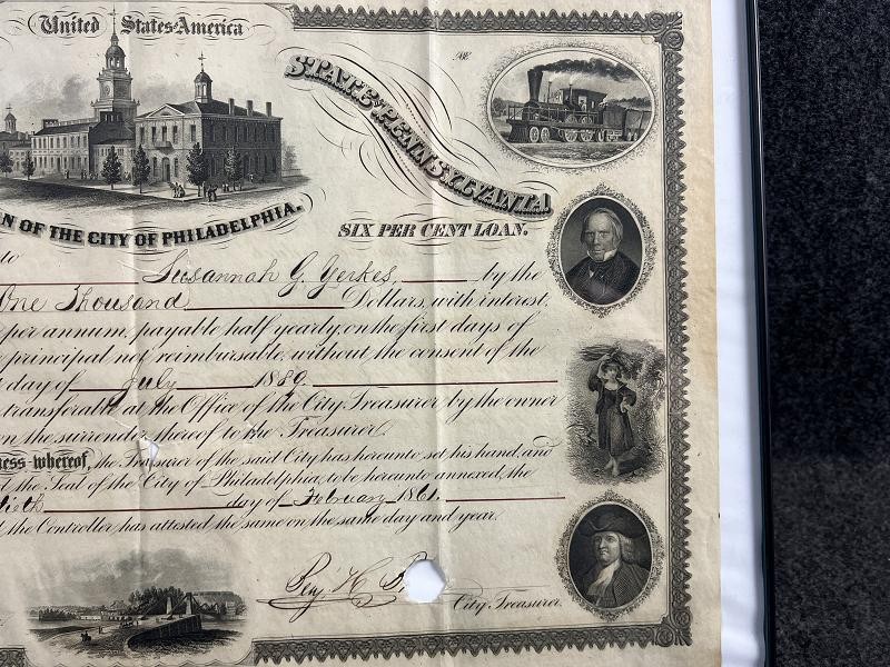 1861 City of Philadelphia Bond Certificate