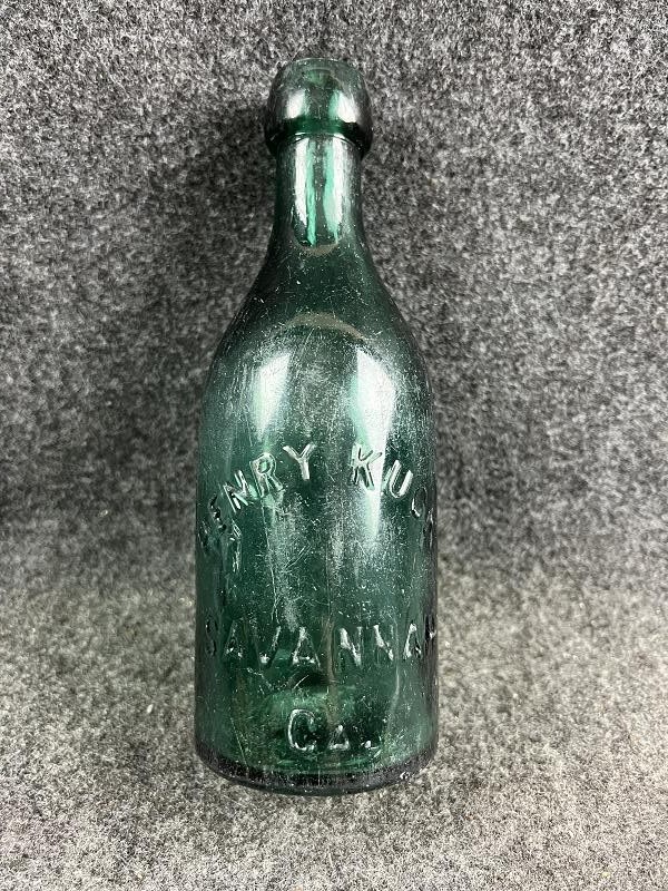 ANTIQUE GREEN HENRY KUCK SODA BOTTLE SAVANNAH GA