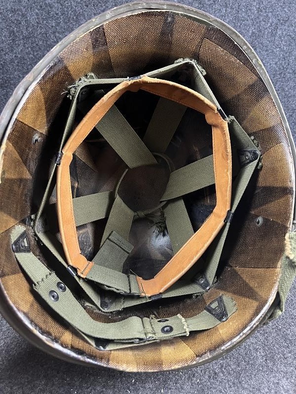 AUTHENTIC KOREAN WAR U.S. M1 SWIVEL BALE HELMET WITH DATED 1946 LINER