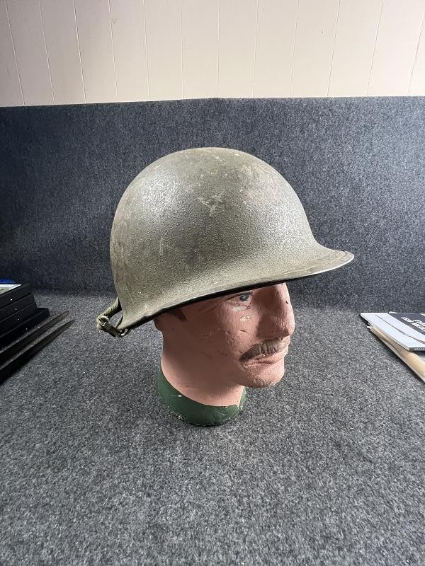 AUTHENTIC KOREAN WAR U.S. M1 SWIVEL BALE HELMET WITH DATED 1946 LINER