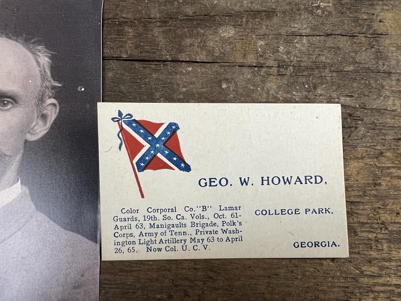 1890 CONFEDERATE VETERAN CARD - GEO. W HOWARD, CO. "B" LAMAR GUARDS 19TH SC AND WASHINGTON LIGHT ART