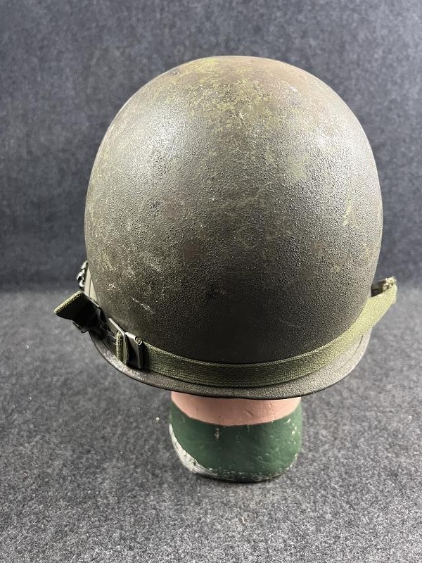 AUTHENTIC KOREAN WAR U.S. M1 SWIVEL BALE HELMET WITH DATED 1946 LINER