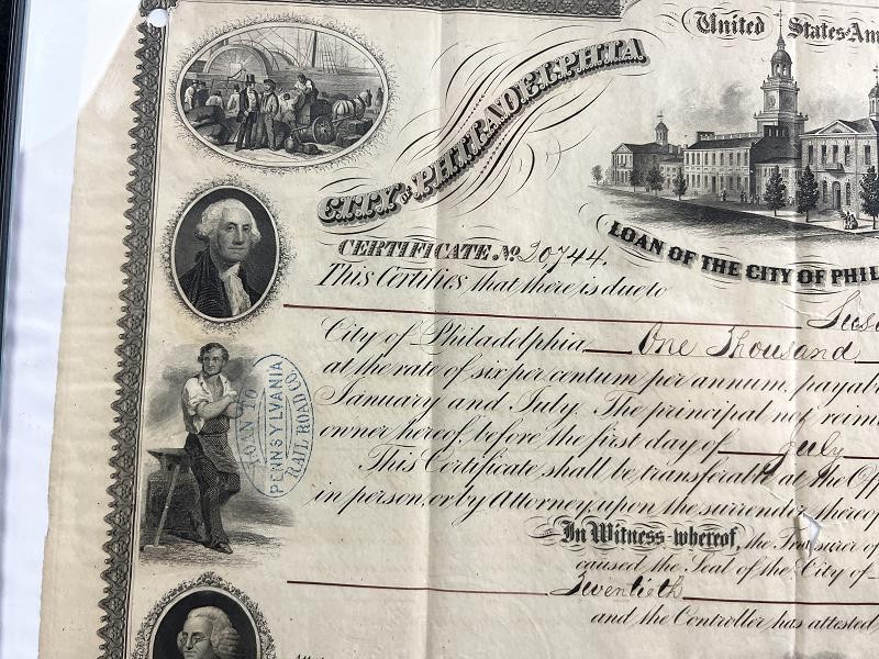 1861 City of Philadelphia Bond Certificate