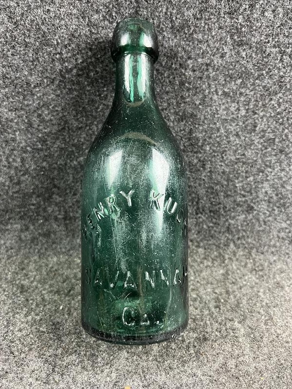 ANTIQUE GREEN HENRY KUCK SODA BOTTLE SAVANNAH GA