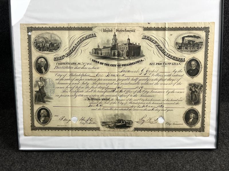1861 City of Philadelphia Bond Certificate