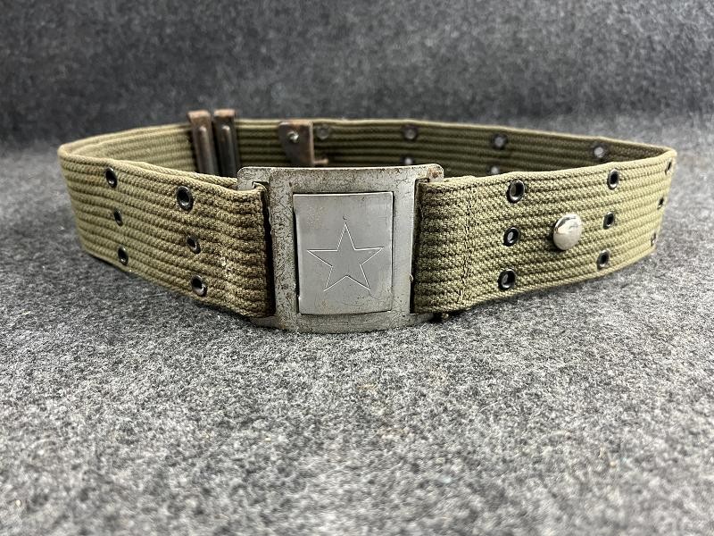 VC North Vietnamese Army Wide Reed Green Web Belt with Steel Star Buckle