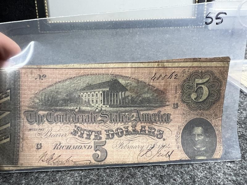 1864 Confederate States of America $5 Five Dollar Note - Richmond, Va