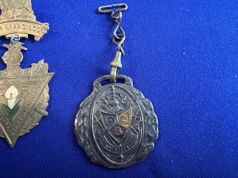 THREE KNIGHTS OF PYTHIAS FRATERNAL BADGES AND WATCH FOB COLLECTION