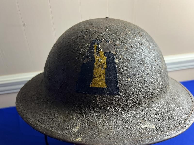 US WWI WORLD WAR ONE MODEL 1917 CAMO HELMET WITH PAINTED 77TH DIVISION INSIGNIA