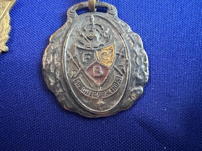 THREE KNIGHTS OF PYTHIAS FRATERNAL BADGES AND WATCH FOB COLLECTION