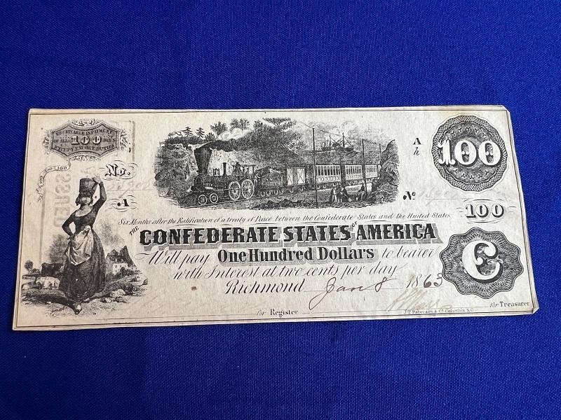Rare Redeemed Jackson MS T-39 Richmond 1862 $100 Bill Confederate Paper Money