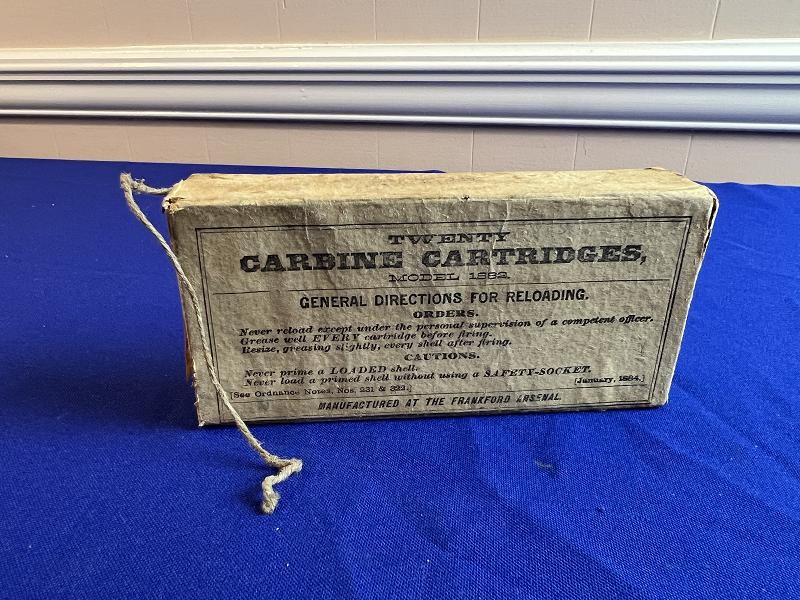 Sealed Box of Twenty .45-70 Carbine Cartridges manufactured at the Frankford Arsenal April of 1882