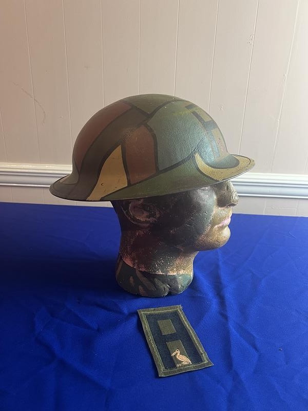 US WWI WORLD WAR ONE MODEL 1917 CAMO HELMET PAINTED COASTAL ARTILLERY PELICAN INSIGNIA AND PATCH