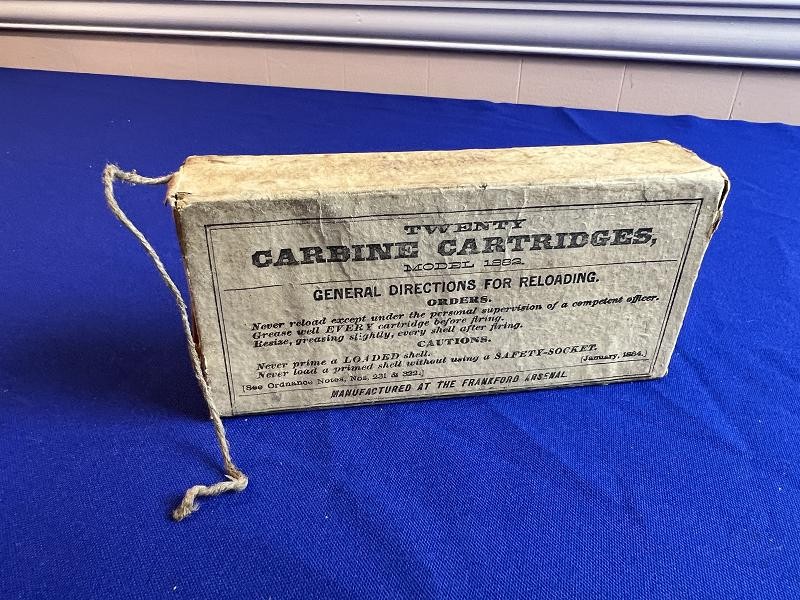 Sealed Box of Twenty .45-70 Carbine Cartridges manufactured at the Frankford Arsenal April of 1882