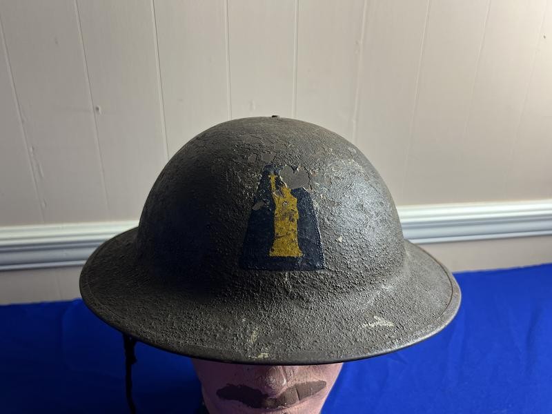 US WWI WORLD WAR ONE MODEL 1917 CAMO HELMET WITH PAINTED 77TH DIVISION INSIGNIA