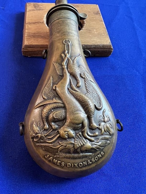 ANTIQUE JAMES DIXON AND SONS POWDER FLASK
