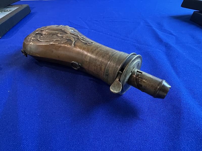 ANTIQUE JAMES DIXON AND SONS POWDER FLASK