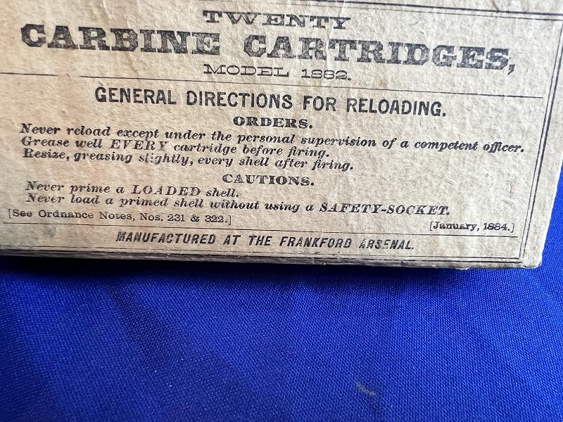 Sealed Box of Twenty .45-70 Carbine Cartridges manufactured at the Frankford Arsenal April of 1882