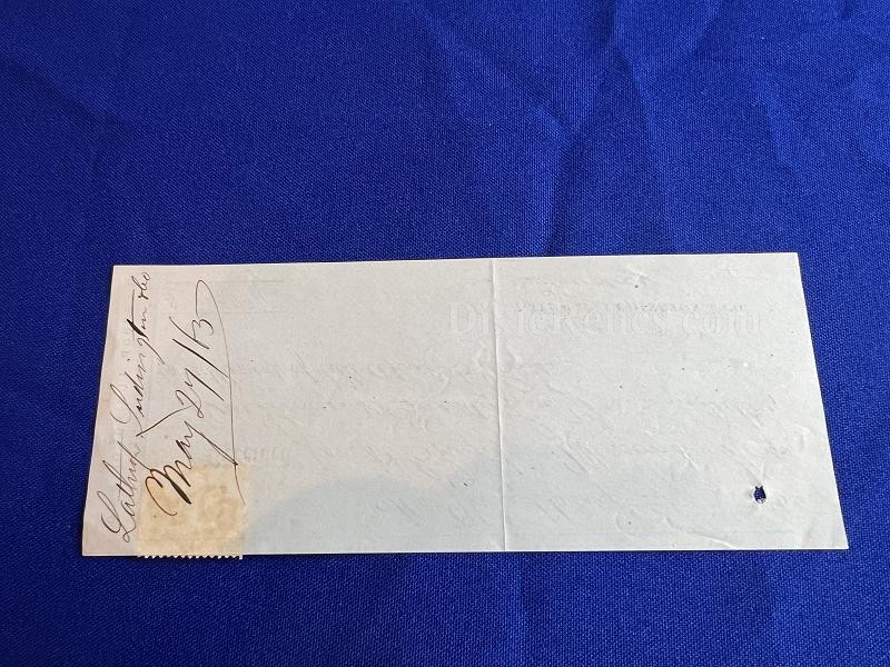 LATHROP LUDINGTON CO. NY DATED MAY 27, 1865 RECEIPT WITH WASHINGTON 2 CENT STAMP