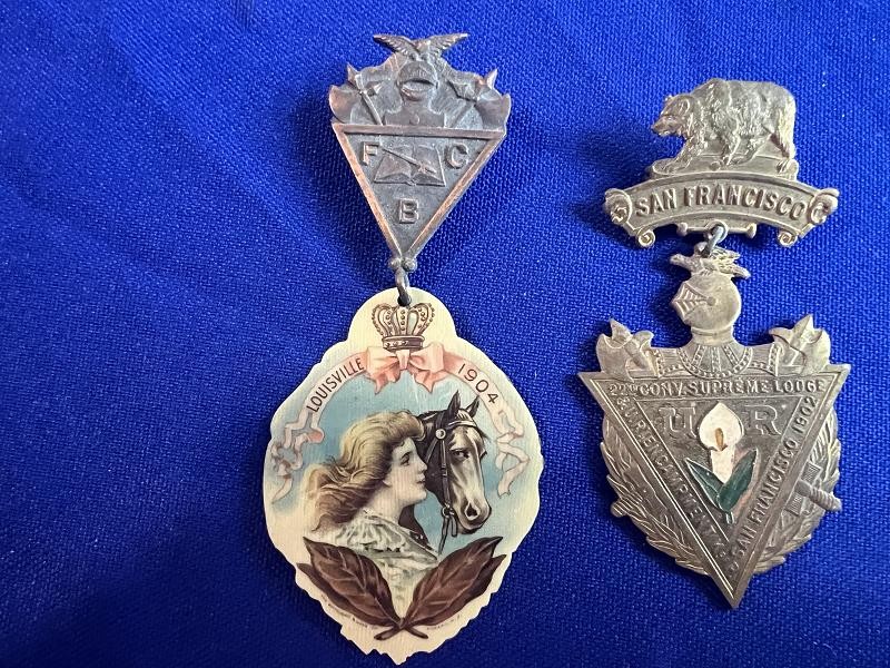 THREE KNIGHTS OF PYTHIAS FRATERNAL BADGES AND WATCH FOB COLLECTION