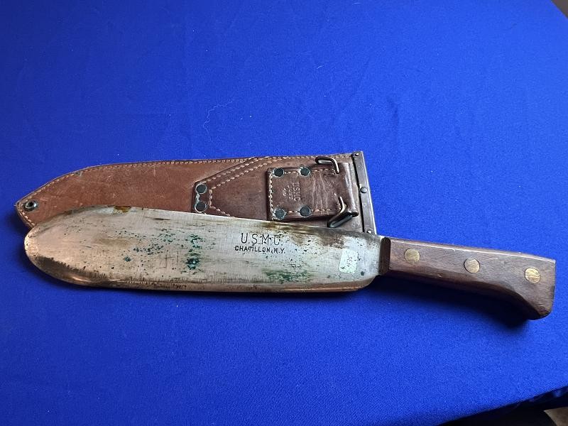 EXCELLENT WW2 USMC MEDIAL CORPS BOLO KNIFE + SCABBARD DATED 1944