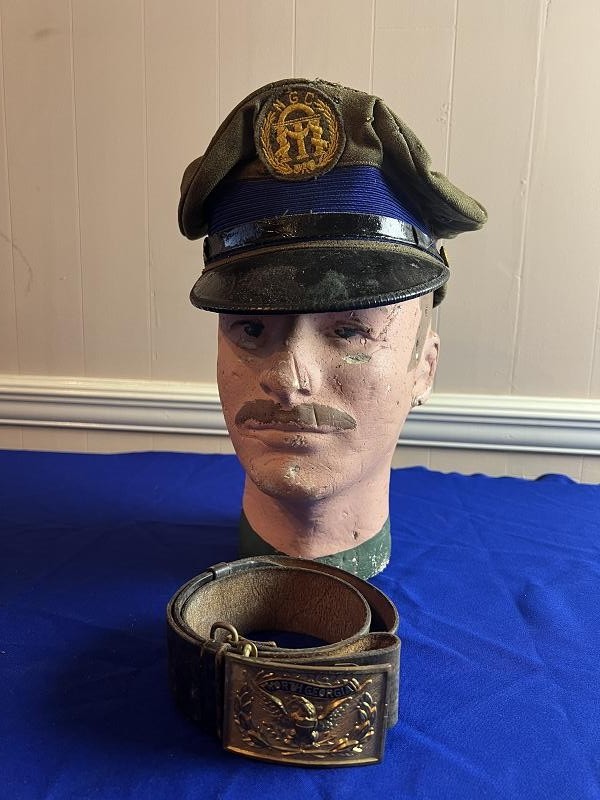 Early 1900s North Georgia Military College Hat and Sword Belt with Buckle